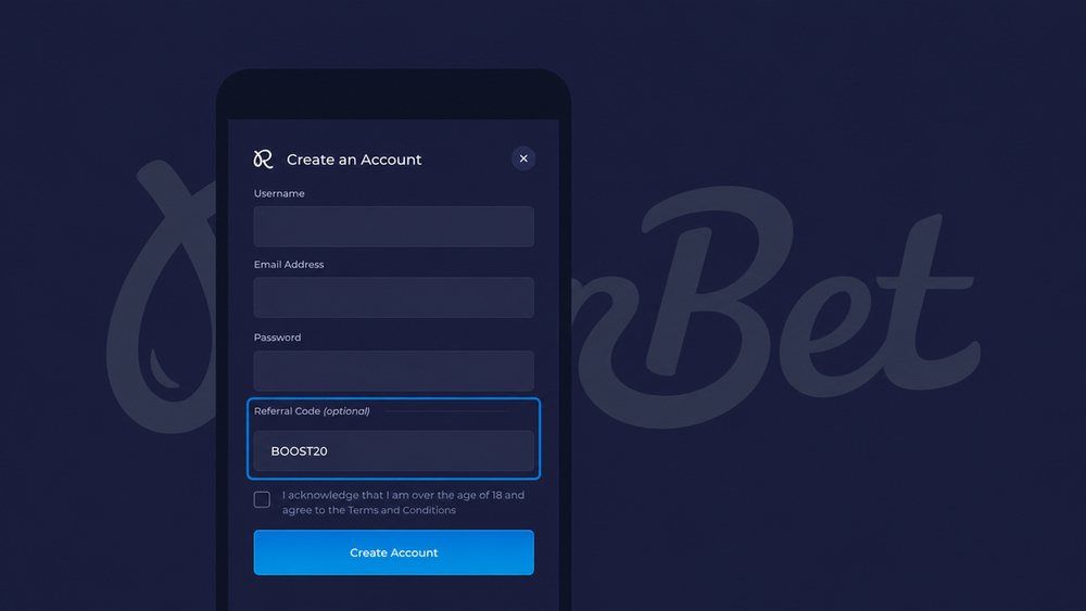 BOOST20 referral code field during Rainbet registration on a mobile phone